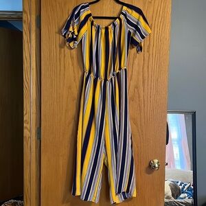 Striped Short-Sleeve Jumpsuit